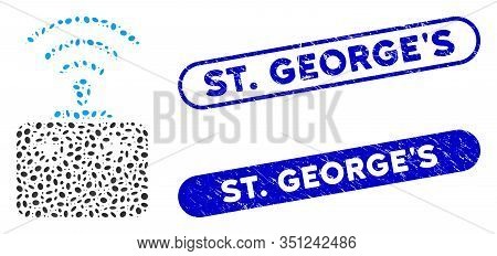 Mosaic Radio Control Device And Rubber Stamp Seals With St. Georges Caption. Mosaic Vector Radio Con