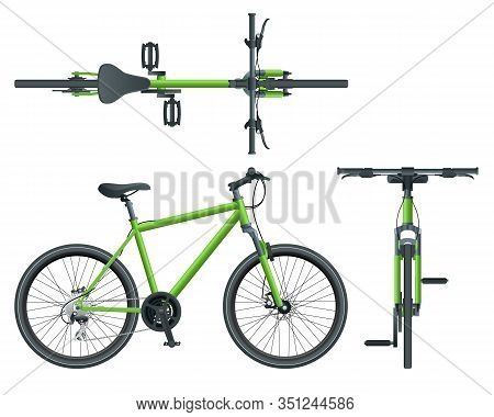 Flat Cycling Side View, Back And Top View Isolated On White.