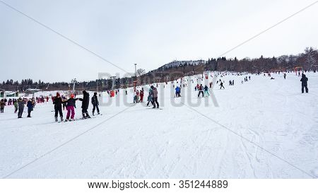 Bakuriani, Georgia February 15, 2020 - Light Skiing Track In Bakuriani