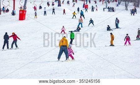 Bakuriani, Georgia February 15, 2020 - Light Skiing Track In Bakuriani