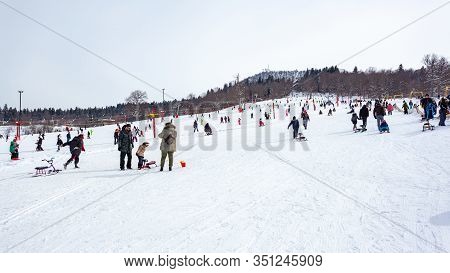 Bakuriani, Georgia February 15, 2020 - Light Skiing Track In Bakuriani