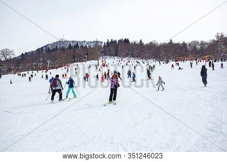 Bakuriani, Georgia February 15, 2020 - Light Skiing Track In Bakuriani