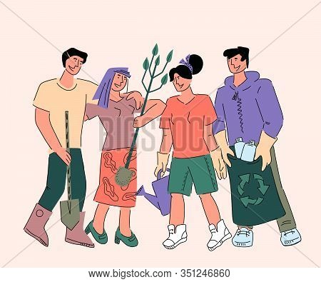 Group Volunteers Helping To Clean Environment And Doing Socialy Useful Work.