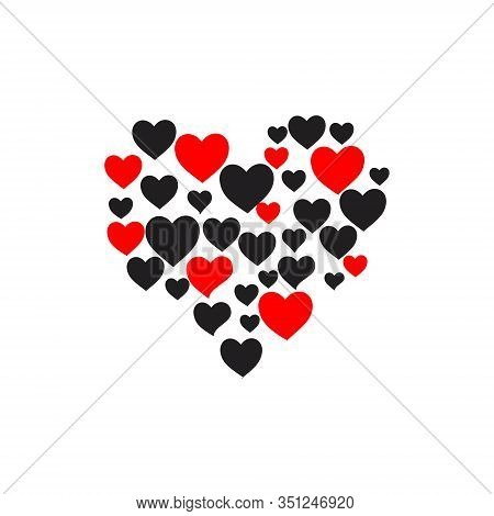 Heart Icon. Love Icon In Which There Are Several Heart Icons That Are Black And Red, Heart Icons Are