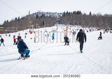 Bakuriani, Georgia February 15, 2020 - Light Skiing Track In Bakuriani