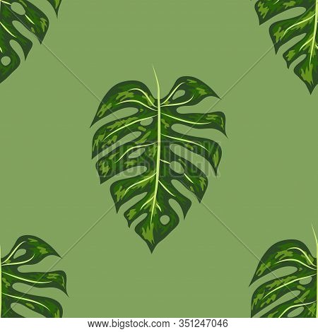 Tropical Pattern. Seamless Texture With Bright Hand Drawn Leaves Of Monstera.