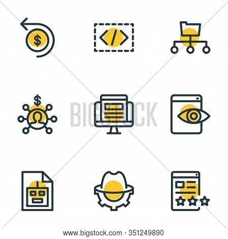 Vector Illustration Of 9 Advertising Icons Line Style. Editable Set Of Affiliate Marketing, Custom C