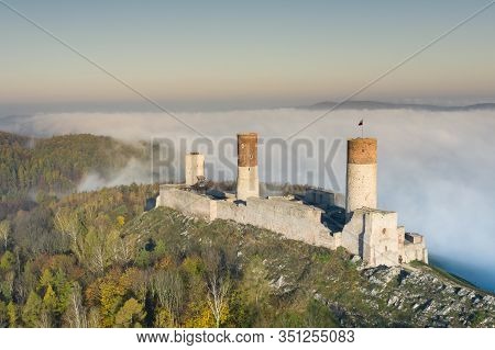 Checiny Castle Near Kielce,aerial Drone Poland