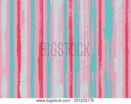 Watercolor Strips Seamless Vector Background. Sloopy Gouache Vertical Lines Vector Pattern. Bright W