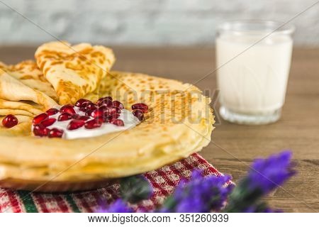 Healthy Traditional Pancakes From Rice Flour On Wooden Table. Delicious Healthy Breackfast