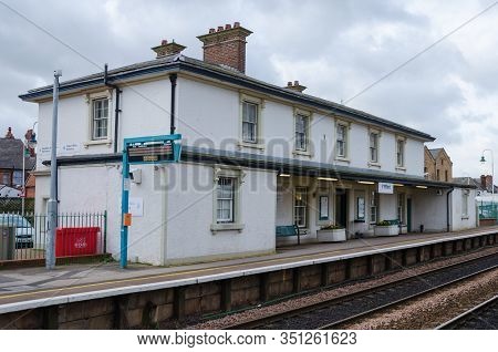 Flint, Uk: Feb 11, 2020: The 2 Platform Flint Railway Station Lies On The North Wales Coast Line. Th