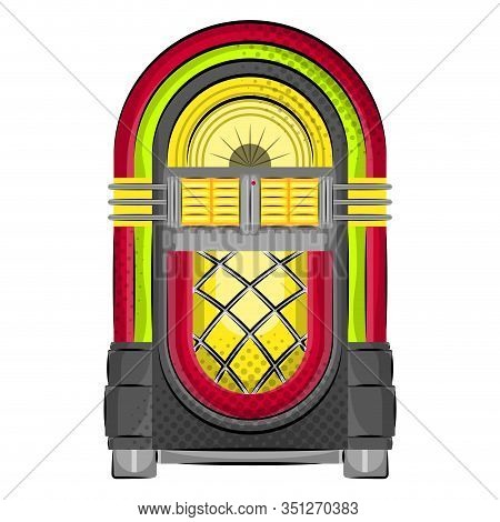 Isolated Neon Wurlitzer Jukebox. Old Music - Vector