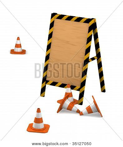 Yapım aşamasındadır. Ahşap tahta trafik konileri ile.