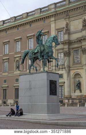 Stockholm, Sweden - January 16, 2020: Statue Of Charles Xiv Johan In Stockholm On The Square In Fron