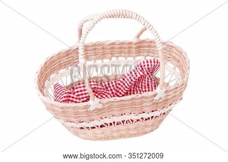 Wicker Basket With Handles Isolated On A White Background
