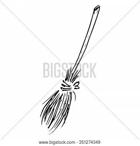 Broom For Cleaning. Vector Illustration Of A Broom. Hand Drawn Broom.