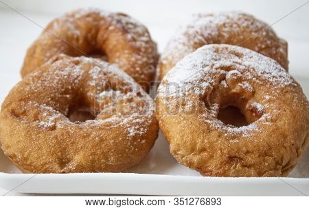 Donut, Polish Donut, Classic Donut, Old-fashioned Donut, One Donut With Icing Sugar On A White Backg