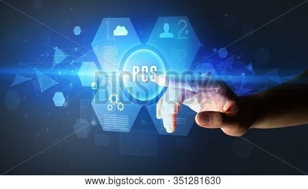 Hand touching RCS inscription, new technology concept