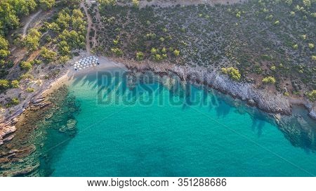 Aerial View Of Notos Beach. Thassos Island, Greece