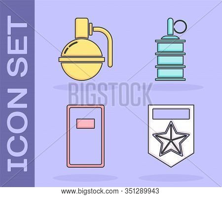 Set Chevron , Hand Grenade , Police Assault Shield And Hand Grenade Icon. Vector