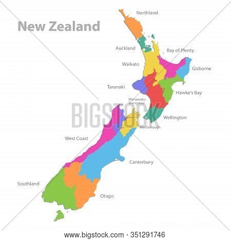 New Zealand Map, Administrative Division With Names, Colors Map Isolated On White Background Vector