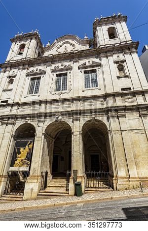 Lisbon - August 30, 2019: Facade Of The Church Of Saint Catherine, Originally Built In The 17th Cent
