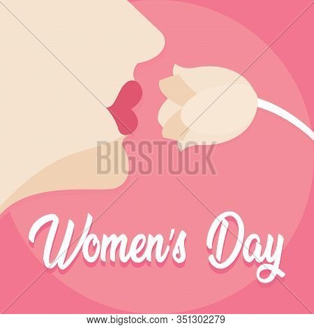Womens Day Card With A Silhouette Of A Woman And A Flower - Vector Illustration