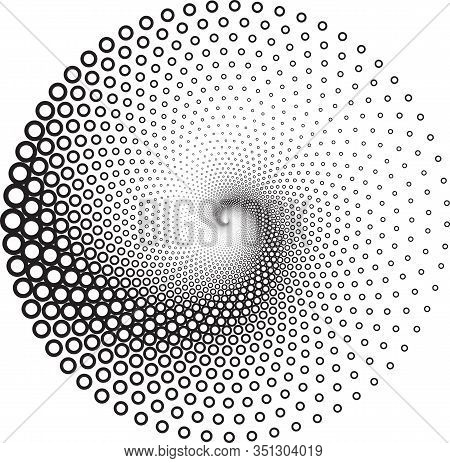 Dotted Halftone Vector Spiral Pattern Or Texture. Stipple Dot Backgrounds With Ellipses