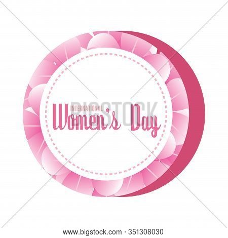 Womens Day Button With Flowers - Vector Illustration