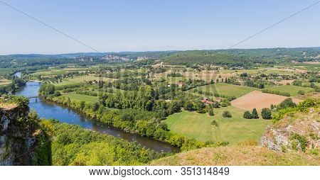 view over river of the Dordogne valley from Domme, Aquitane, France