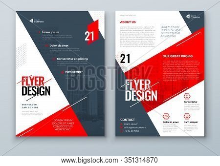 Flyer Design. Red Modern Flyer Background Design. Template Layout For Flyer. Concept With Dynamic Li