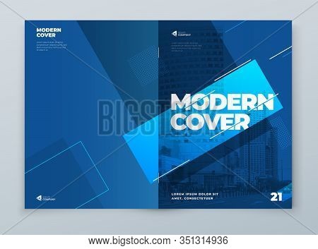 Brochure Template Layout Design. Blue Corporate Business Brochure, Annual Report, Catalog, Magazine,