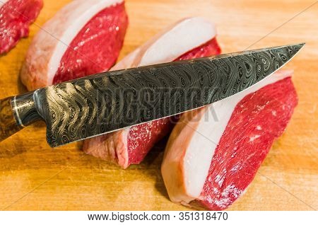 Beautiful Photo Of Picanha (top Sirloin Cap) Cuts On A Wooden Cu