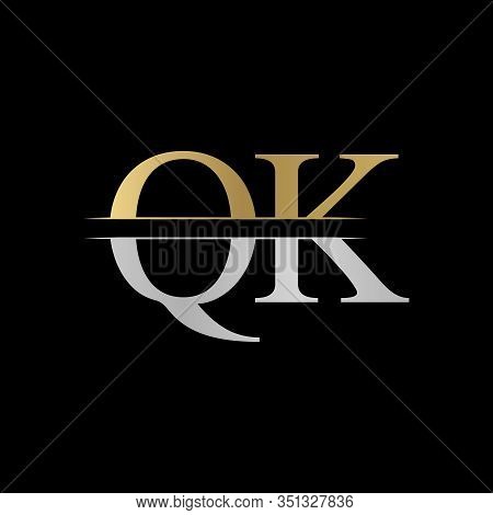 Initial Monogram Letter Qk Logo Design Vector Template. Silver And Gold Qk Letter Logo Design