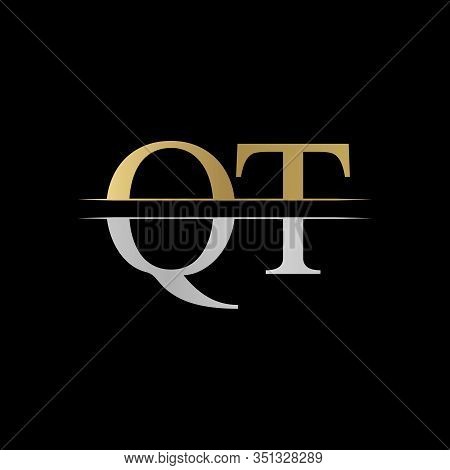 Initial Monogram Letter Qt Logo Design Vector Template. Silver And Gold Qt Letter Logo Design