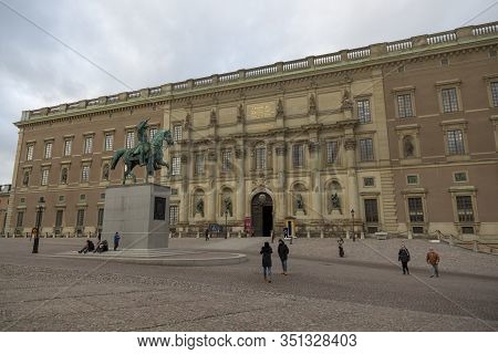Stockholm, Sweden - January 16, 2020: Statue Of Charles Xiv Johan In Stockholm On The Square In Fron
