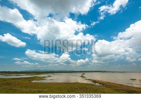 Landscape View Of Kaengsueaten Dam ,reservoir For Agriculture At Lopburi,thailand.