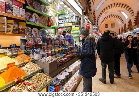 Istanbul, Turkey-january 25, 2020:  Egyptian Bazaar Or Spice Bazaar Turkish: Misir Carsisi In Eminon