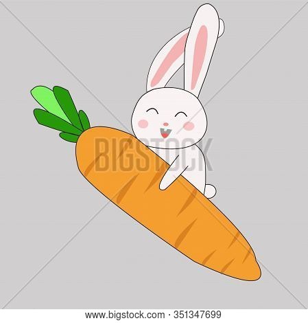Cute Bunny Rabbit Holding Big Carrot Cartoon