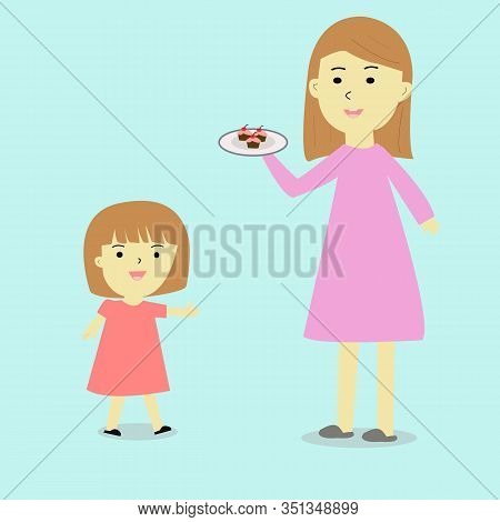 A Mother Bring Cupcake  And Want To Give Her Daugther