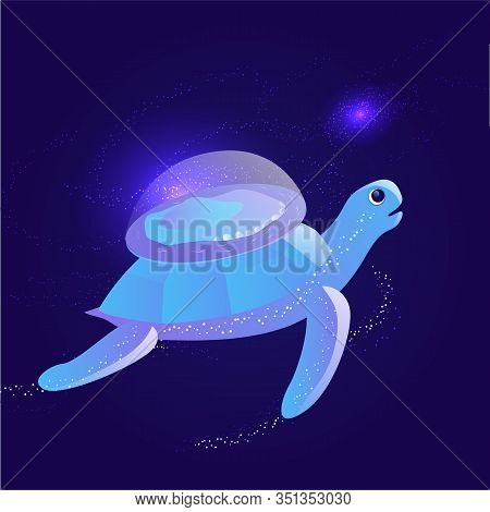 Turtle Holding Flat Earth. Ancient Belief In Plane Globe In Form Of Disk. Cosmology And Pseudoscienc