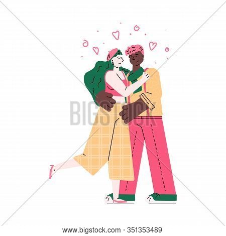 Loving Mixed Race Couple - Woman And Man Embracing Vector Illustration Isolated.