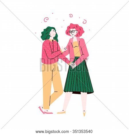 Two Young Girls Best Friends Together, Sketch Vector Illustration Isolated.
