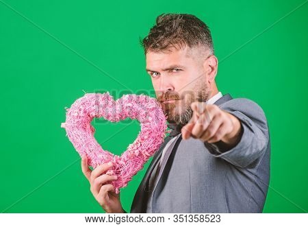Happy Valentines Day. Hipster Hold Heart Symbol Love. Bring Love To Family Holiday. Romantic Surpris