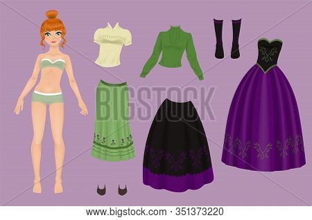 Paper Doll Of A Pretty Girl With A Variety Of Frozen Paper Clothes And Shoes