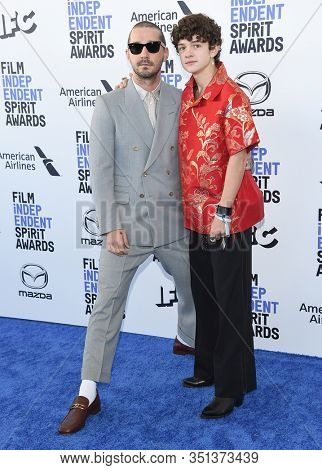 LOS ANGELES - JAN 06:   Shia LaBeouf and Noah Jupe arrives for the Film Independent Spirit Awards 2020 on February 08, 2020 in Santa Monica, CA