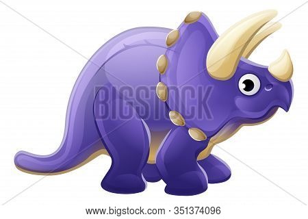 A Cute Cartoon Dinosaur Triceratops Character Mascot