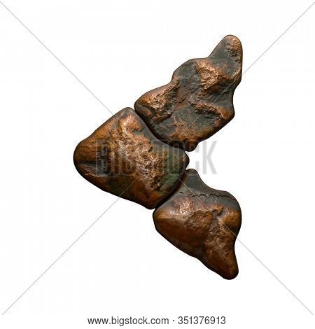 Rocky symbol left angle bracket. Font of stone isolated on white background. 3d rendering