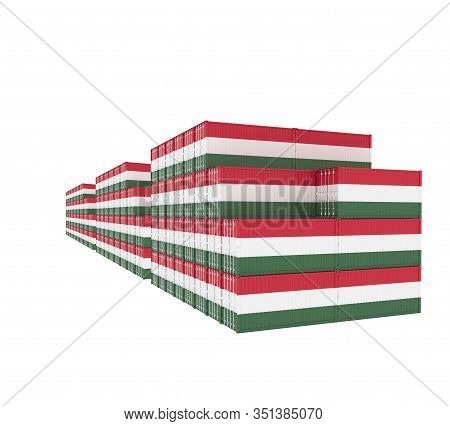 Three Group Cargo Containers On White Background. 3d Illustration.