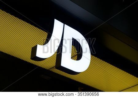 Brisbane, Queensland, Australia - 17th January 2020 : View Of An Illuminated Jd Sports Sign Hanging 